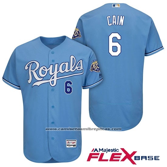 Camiseta Beisbol Hombre Kansas City Royals Lorenzo Cain Light Azul Flex Base